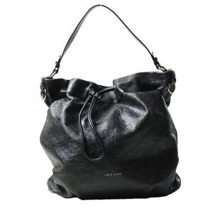 COLE HAAN Stagedoor Small Studio Shoulder Bag Glossy Black Crinkle Leather FLAWS